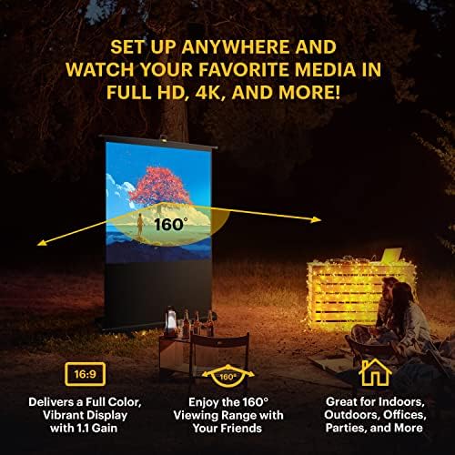 מסך מקרן נייד של Kodak | 100 ”מקורה וחוץ 16: 9 משטח הקרנת וידאו ועמדו עם ידית נשיאה | 1080p, 4K/8K UHD,